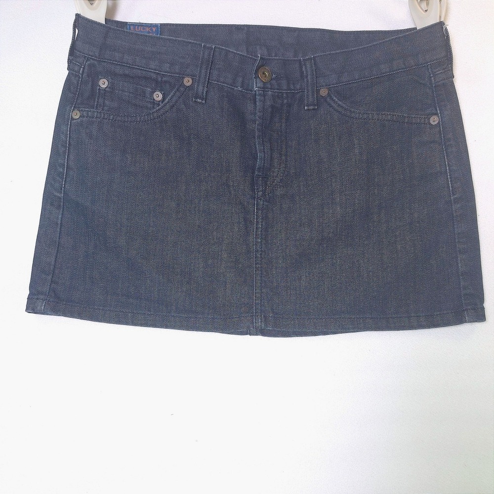 Lucky Brand Denim Mini Skirt Dark Wash Blossom Minnie Size 8 Made in USA F5DA030